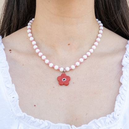 Collana con ciondolo fiore rosso