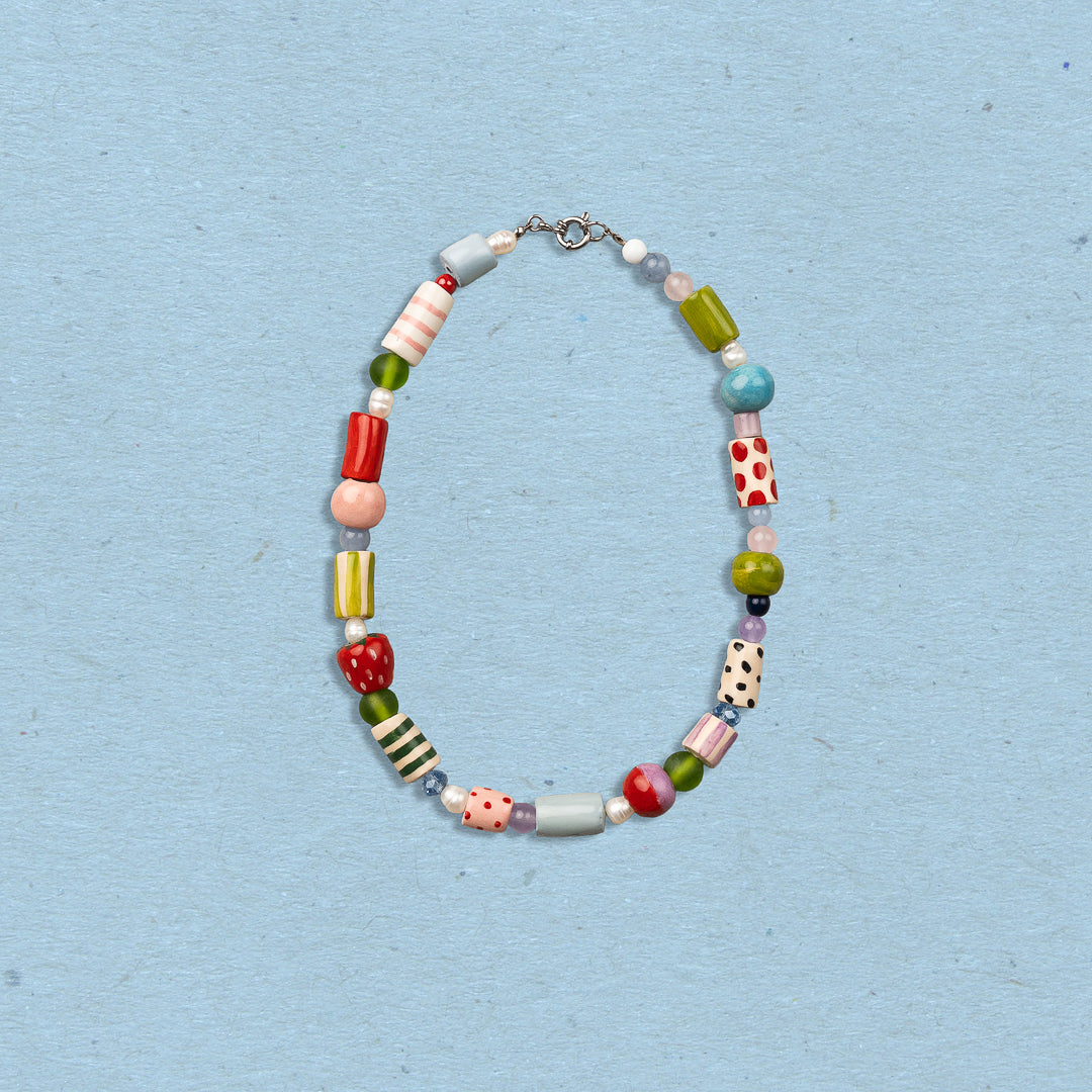 Collana con perline in ceramica colorate