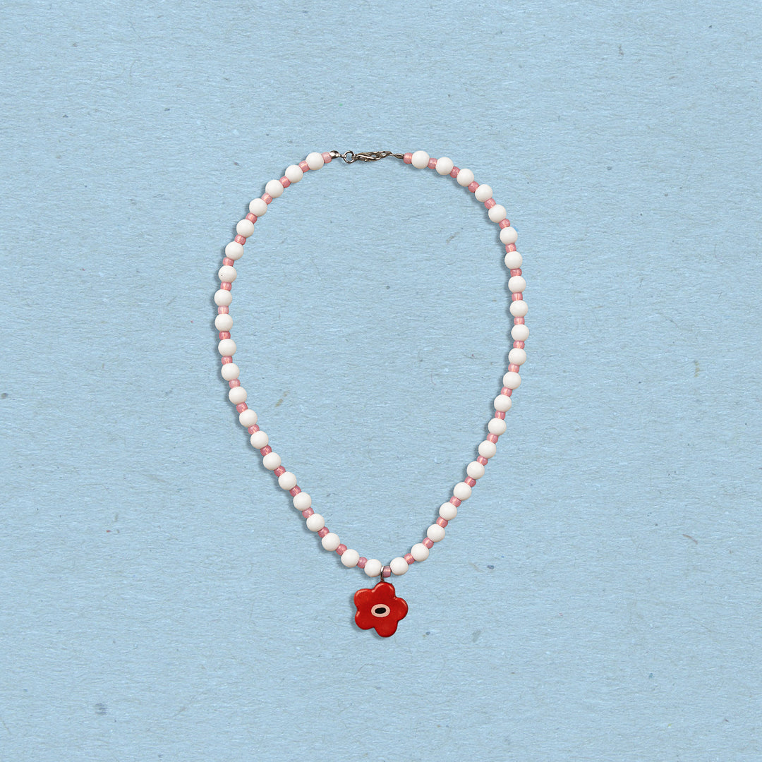 Collana con ciondolo fiore rosso
