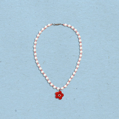 Collana con ciondolo fiore rosso