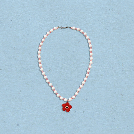 Collana con ciondolo fiore rosso