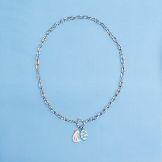 Catenella argento con cielo ovale e paperella