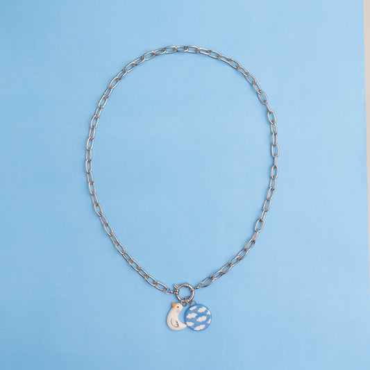 Catenella argento con cielo tondo e paperella