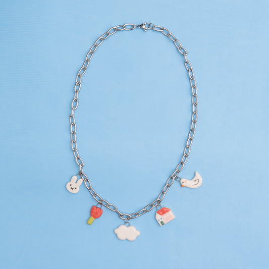 Catenella argento con mix ciondoli