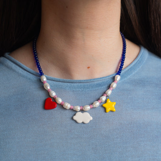 Collana con cuore, nuvola e stellina
