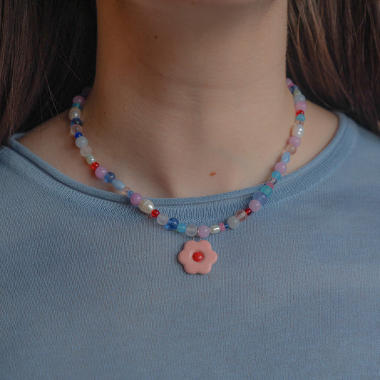Collana con margherita rosa