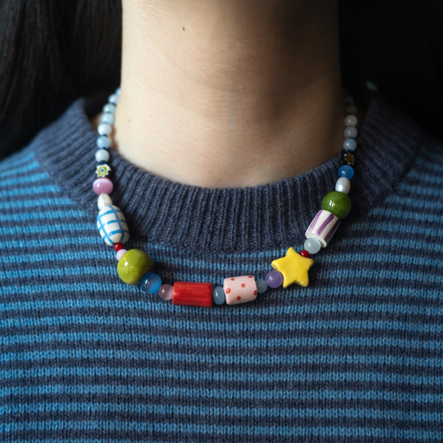 Collana con perline in ceramica e stellina