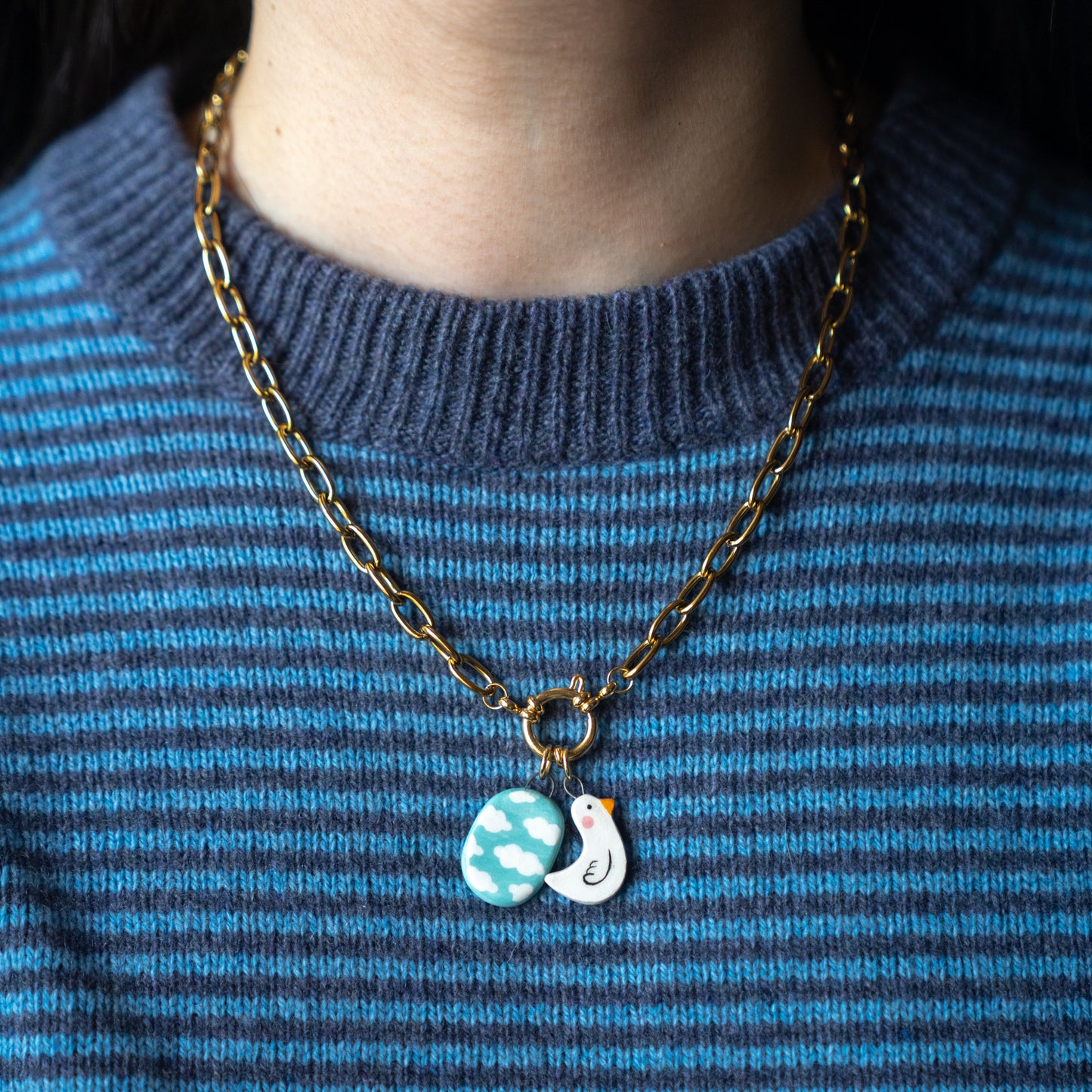 Catenella oro con cielo ovale e paperella