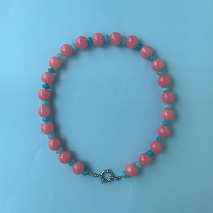BASE COLLANA di agata rosa e giada azzurra