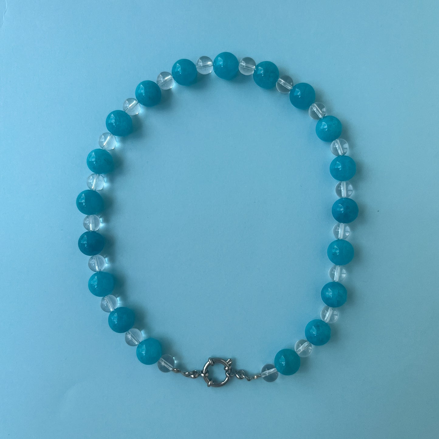 BASE COLLANA di giada azzurra e cristallo di rocca
