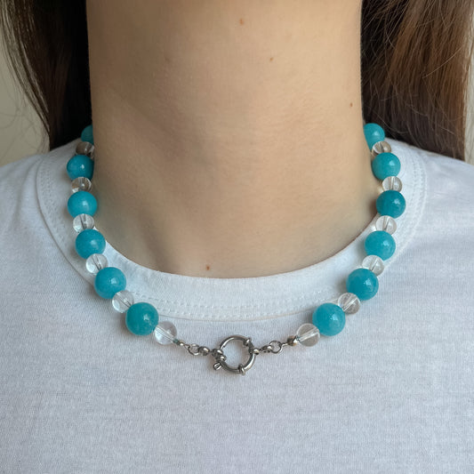 BASE COLLANA di giada azzurra e cristallo di rocca