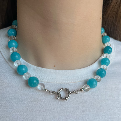 BASE COLLANA di giada azzurra e cristallo di rocca