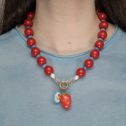 Collana con ciondolo fragola gigante e tulipano
