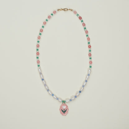 Collana con perle e ciondolo tulipano