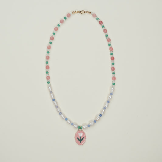 Collana con perle e ciondolo tulipano