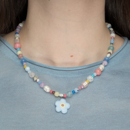 Collana con ciondolo fiore azzurro