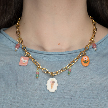 Catenella oro con ciondoli e perline