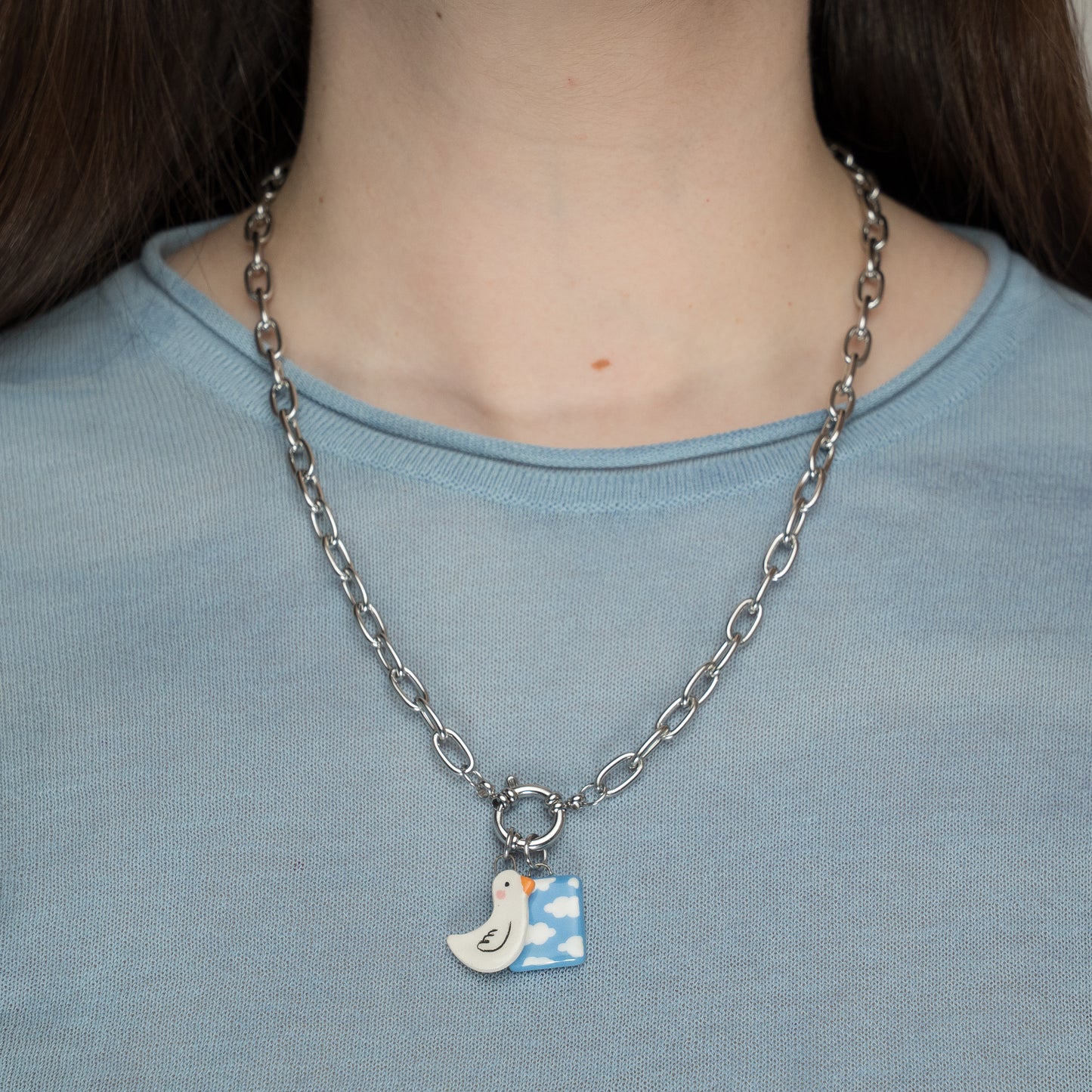 Catenella argento con cielo e ochetta