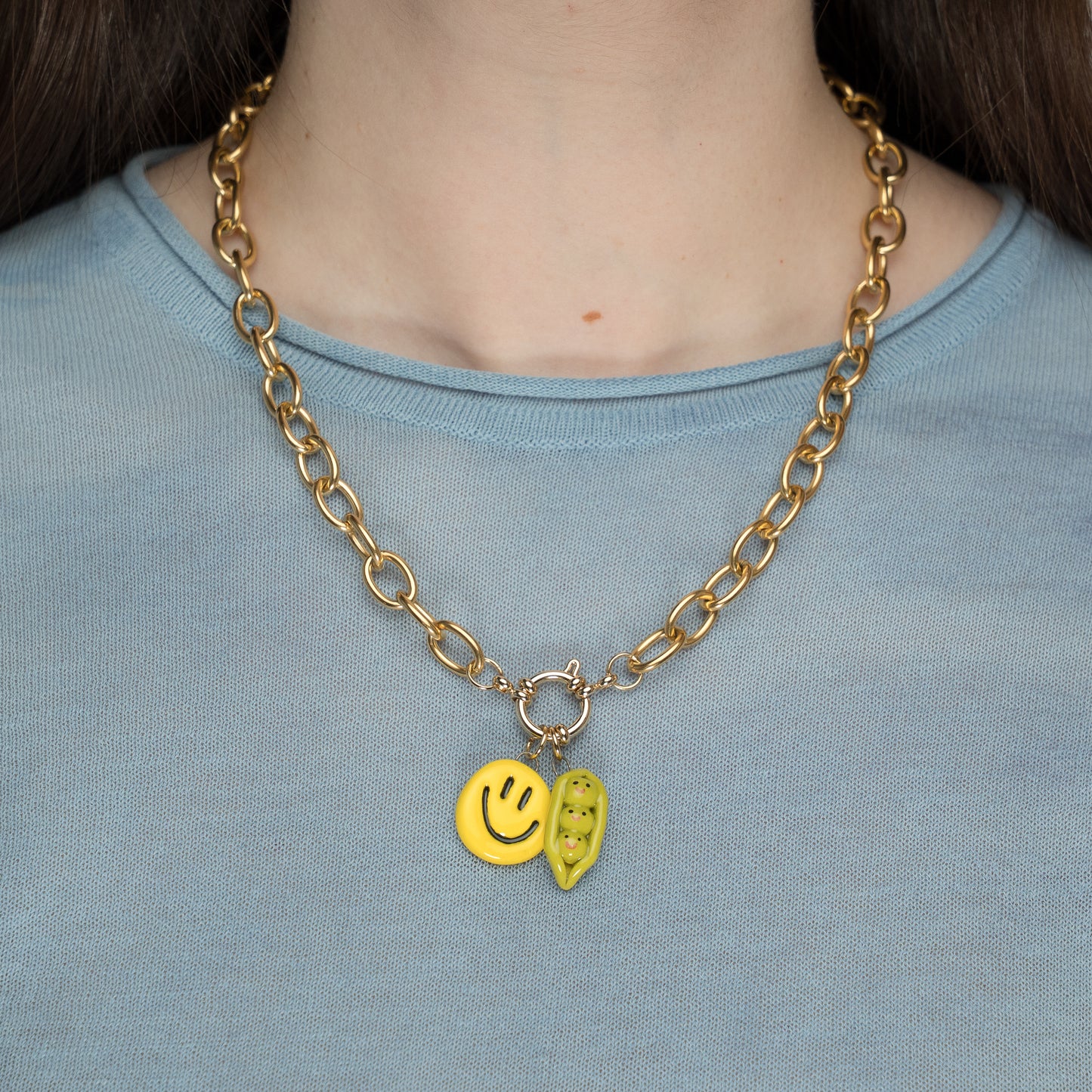 Catenella oro con smile e pisellini