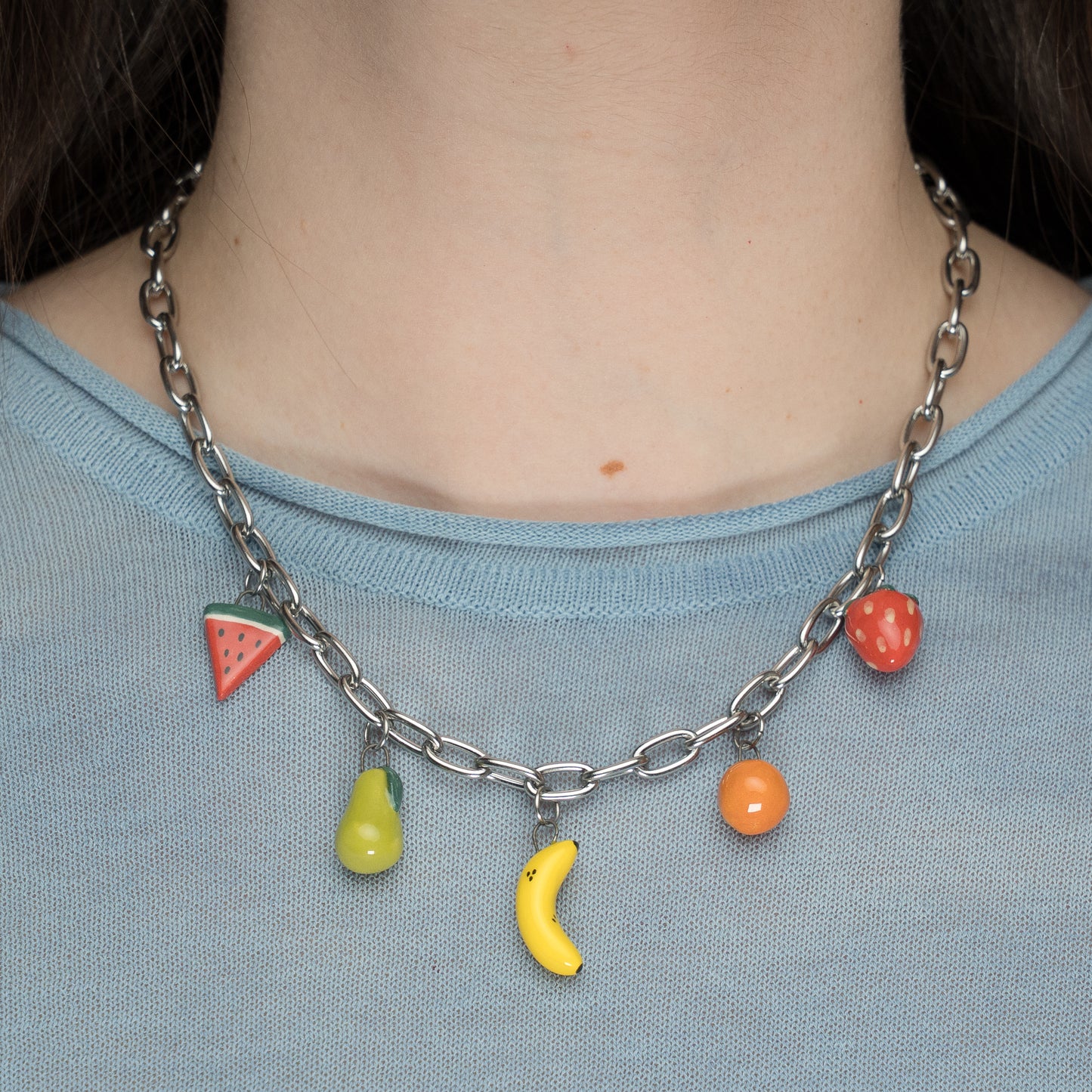 Catenella argento con ciondoli frutta